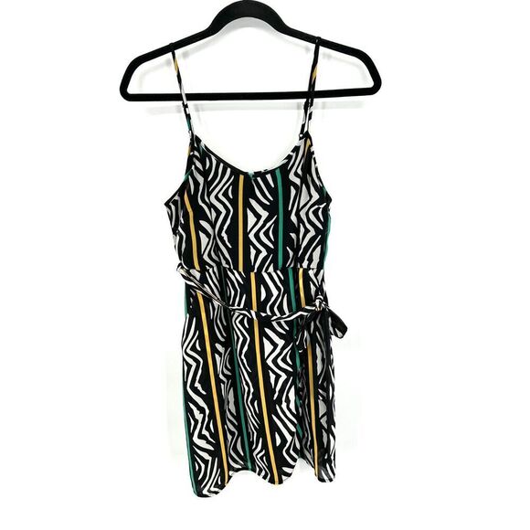 FOREVER 21 Black White Retro 80s 90s Spaghetti Strap Mini Dress Size Medium - Picture 1 of 9